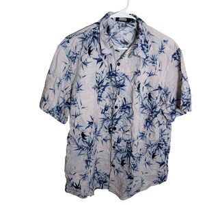 Jogal Hawaiian Shirt Men's Large White Blue Floral Button Down Short Sleeve